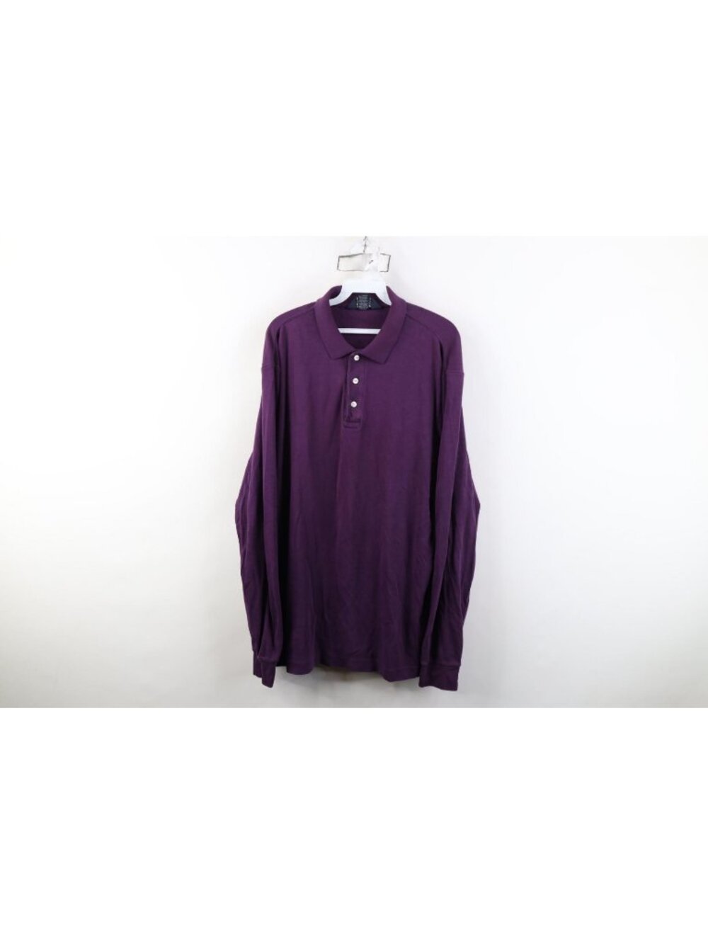 Vintage 90s Lands End Mens Large Tall Faded Soft Cotton Long Sleeve Polo Purple